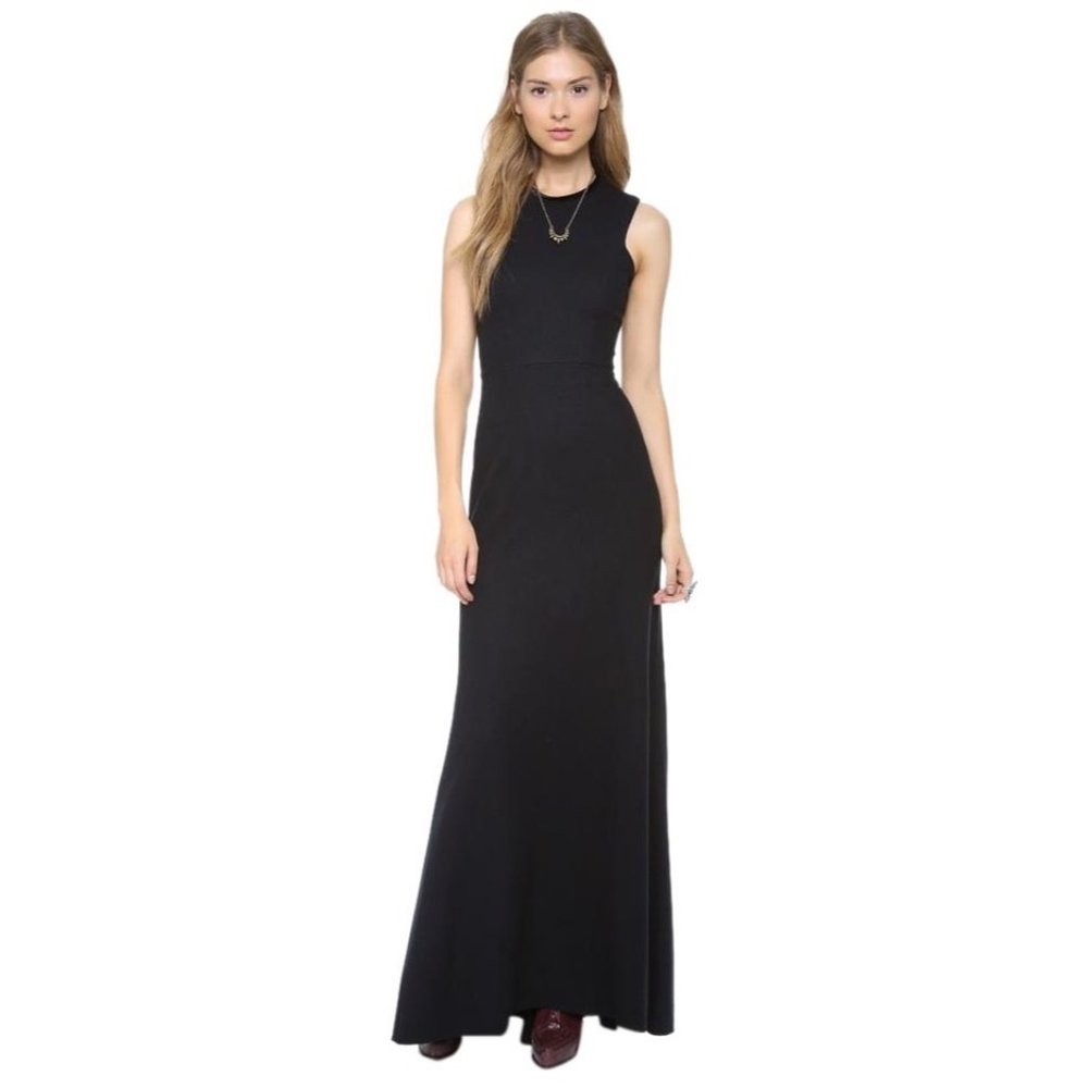 LA'T by L'AGENCE Black Wool Mix Maxi Formal Dress